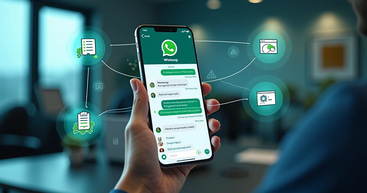 Representação visual de automação de conversas no WhatsApp corporativo 