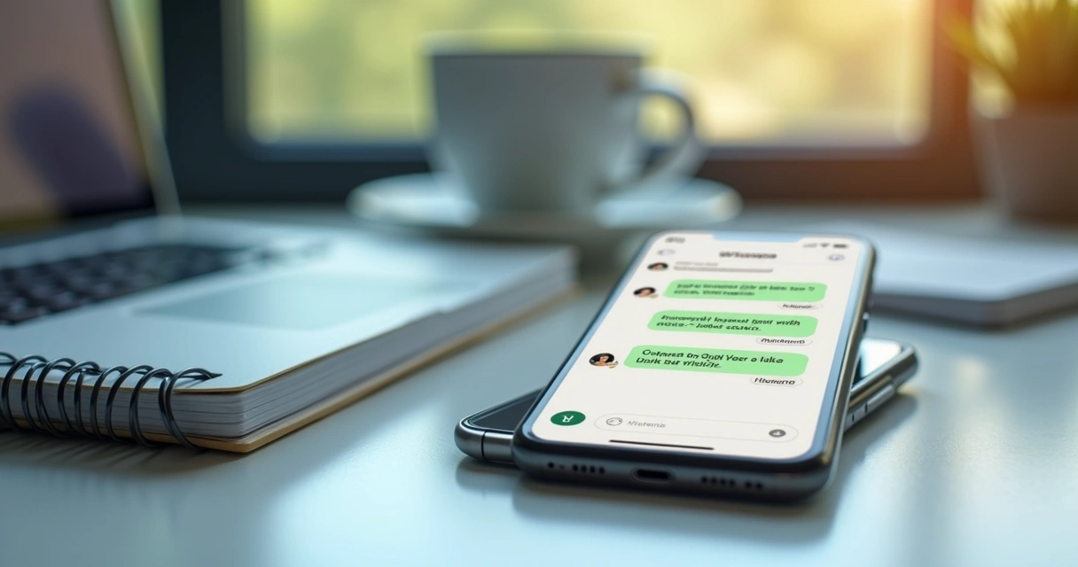 Smartphone com mensagens automáticas no WhatsApp para atendimento de empresa 