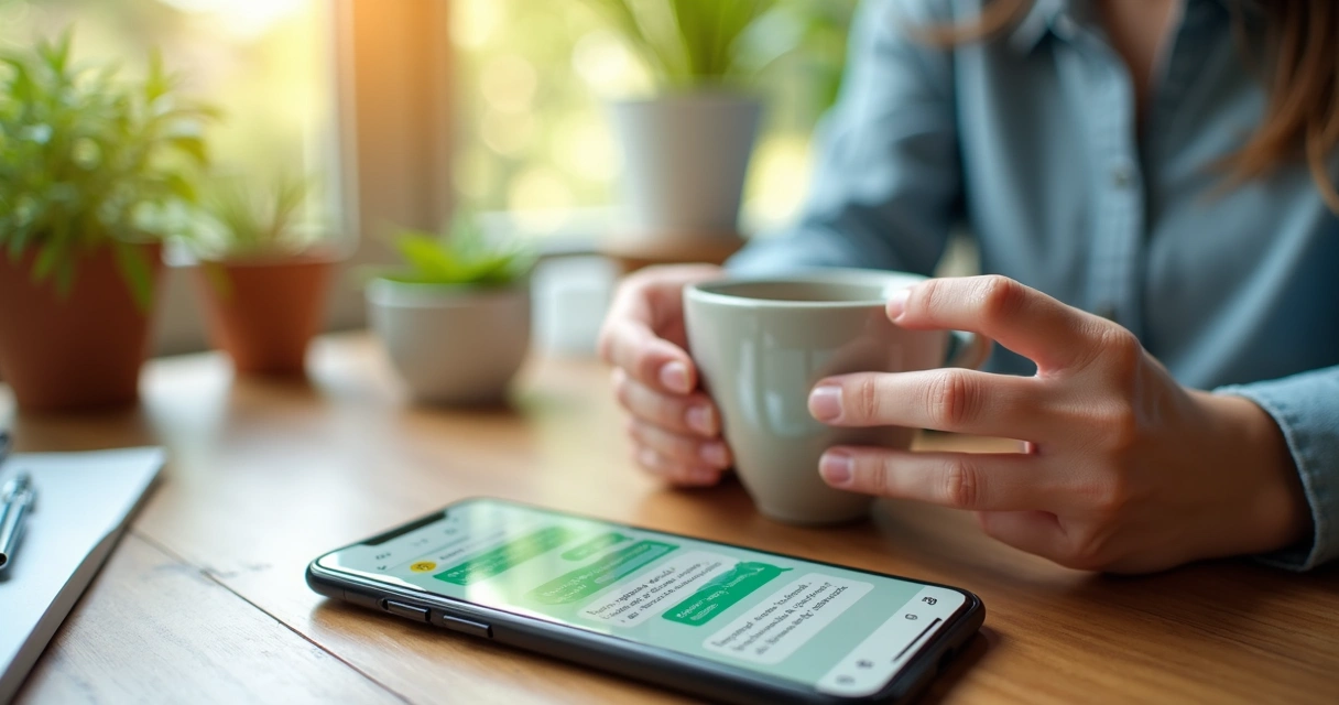 Celular exibindo conversa automatizada por WhatsApp entre nutricionista e paciente