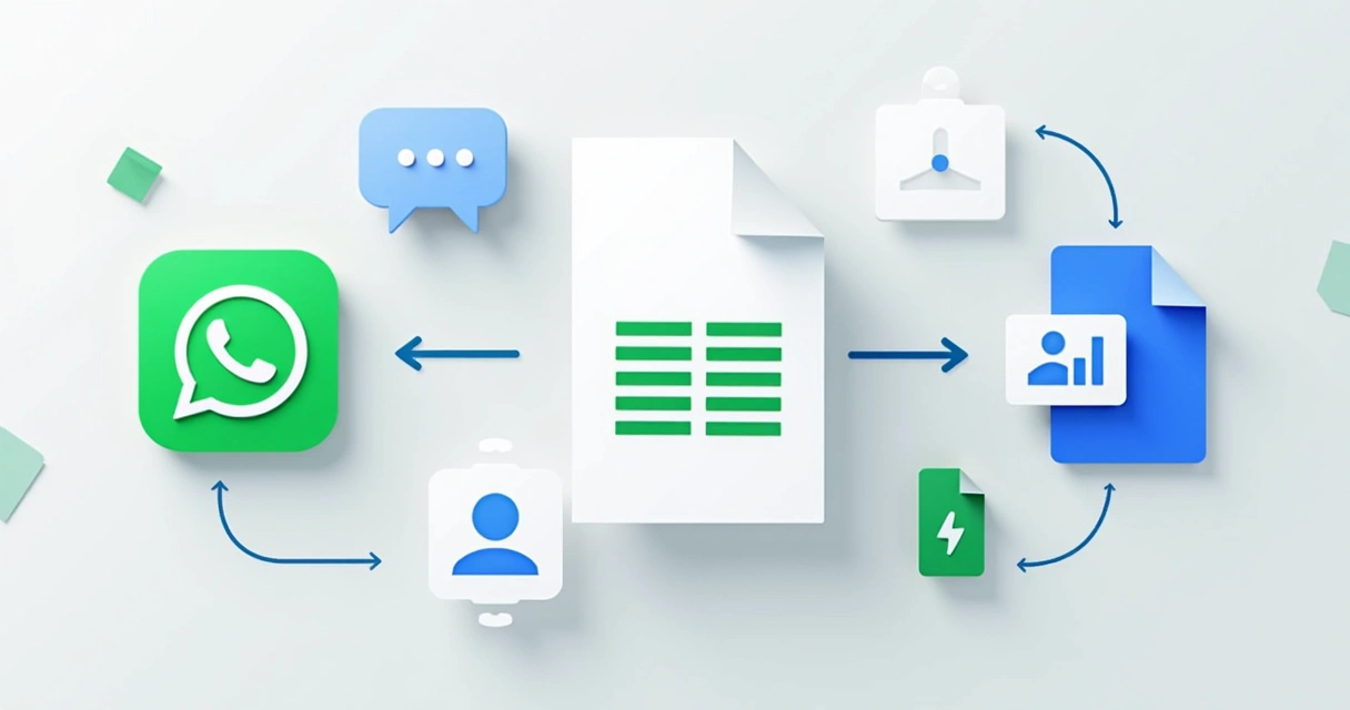 Diagrama de automação conectando WhatsApp ao Google Sheets e CRM 
