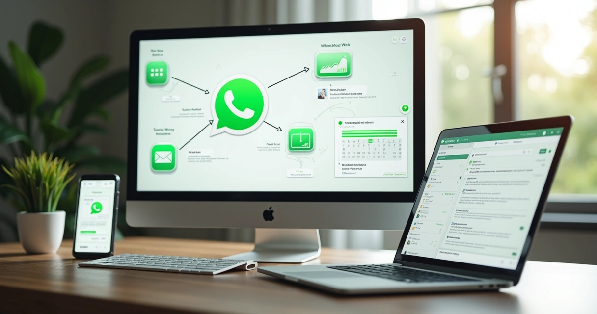 Painel de automação de publicações conectado ao WhatsApp em tela de computador 