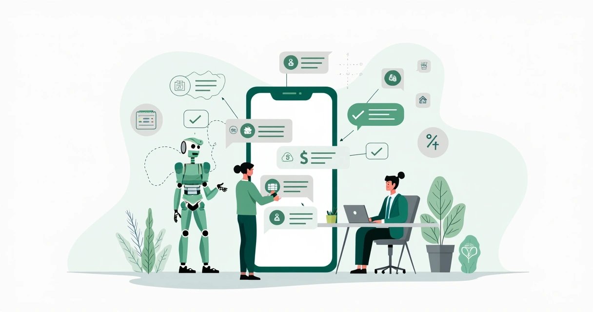 Ilustração de atendente virtual no WhatsApp ajudando cliente a renegociar dívidas 