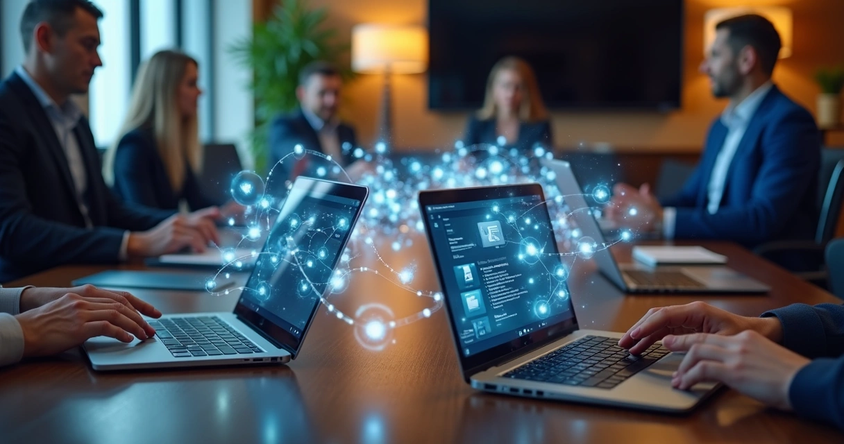 Automação e inteligência artificial facilitando gestão de projetos em uma mesa de escritório 