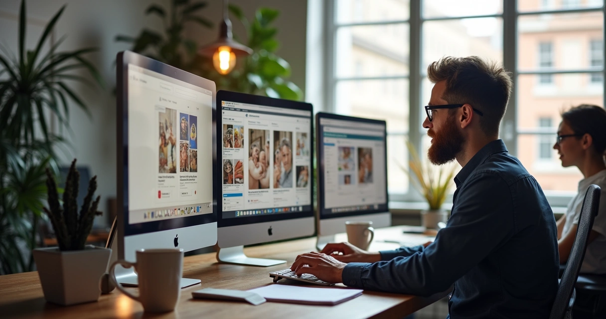 Marketing team using automated ad tools on computers
