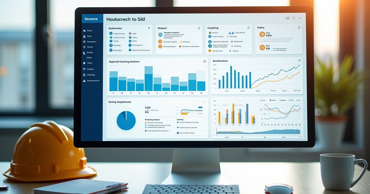 Dashboard display of automated maintenance workflow with compliance analytics 