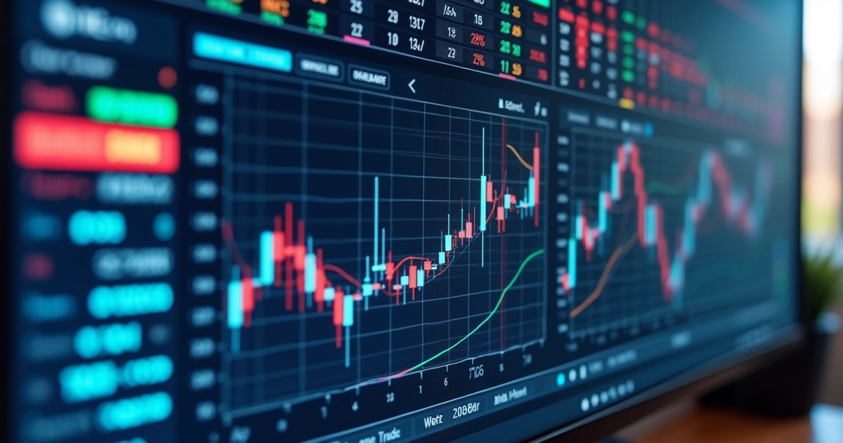 Modern trading dashboard with charts, stats, and trade log columns 