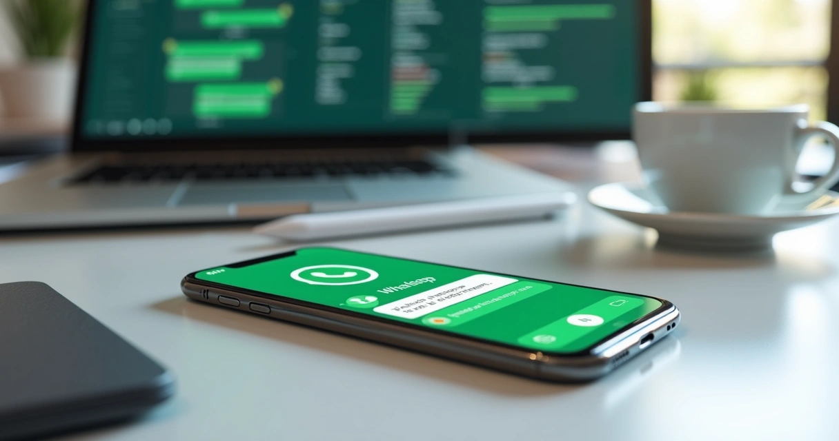 Smartphone displaying WhatsApp automated chat with customer service agent on screen 