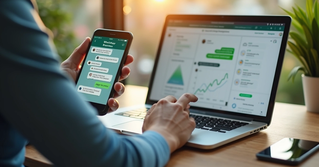 Pessoa utilizando WhatsApp Business com bot de vendas no celular 