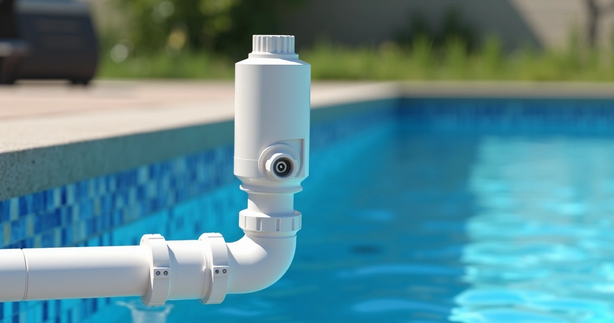 Automatic pool chlorinator installed on pool plumbing system 