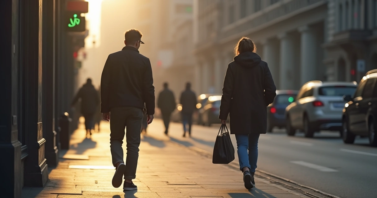 Pessoa caminhando distraída repetindo rotina diária 