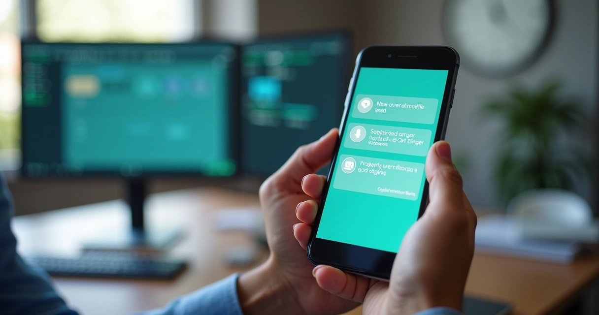 Notificações de automação em celular de corretor mostrando alerta de lead e sugestão de imóvel