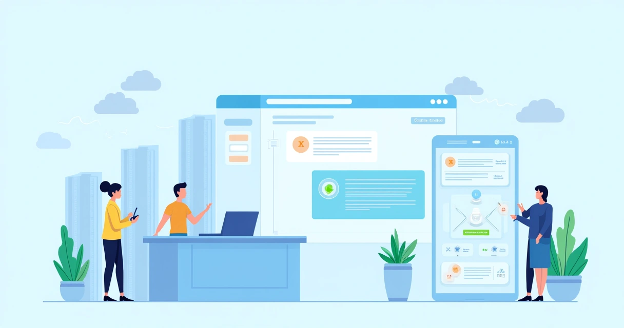 Central digital de atendimento com chatbot e mensagens em tela no contexto condominial. 