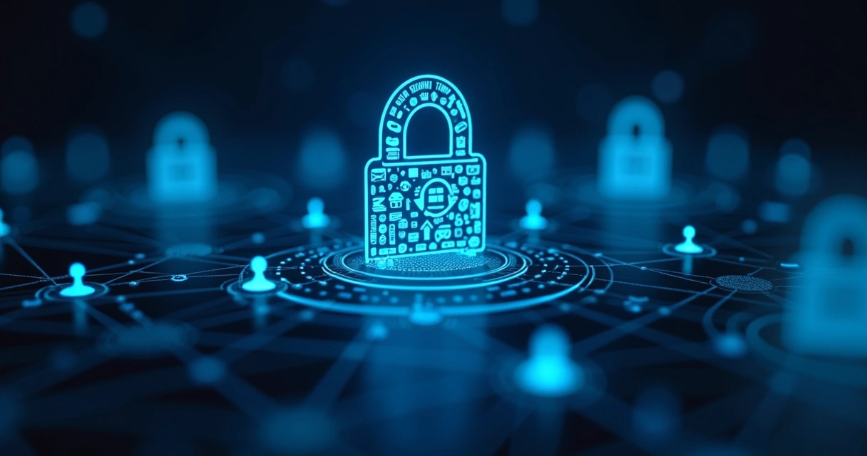 Rede de ícones digitais conectando vendas, marketing e IA no B2B 