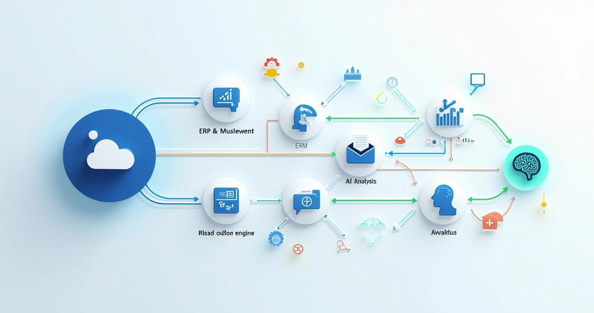 Fluxo automatizado integrando sistemas via Bubble com ícones de AI 