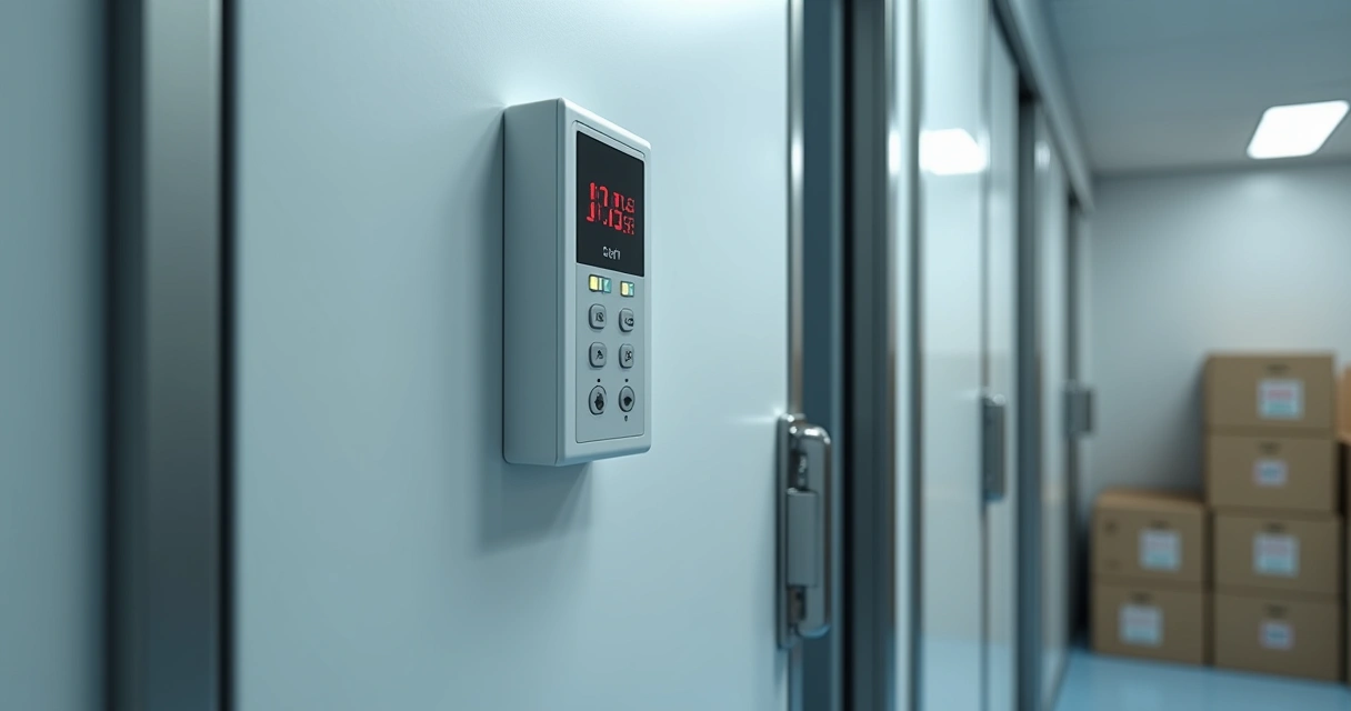 Sensor instalado en puerta de cámara fría en funcionamiento