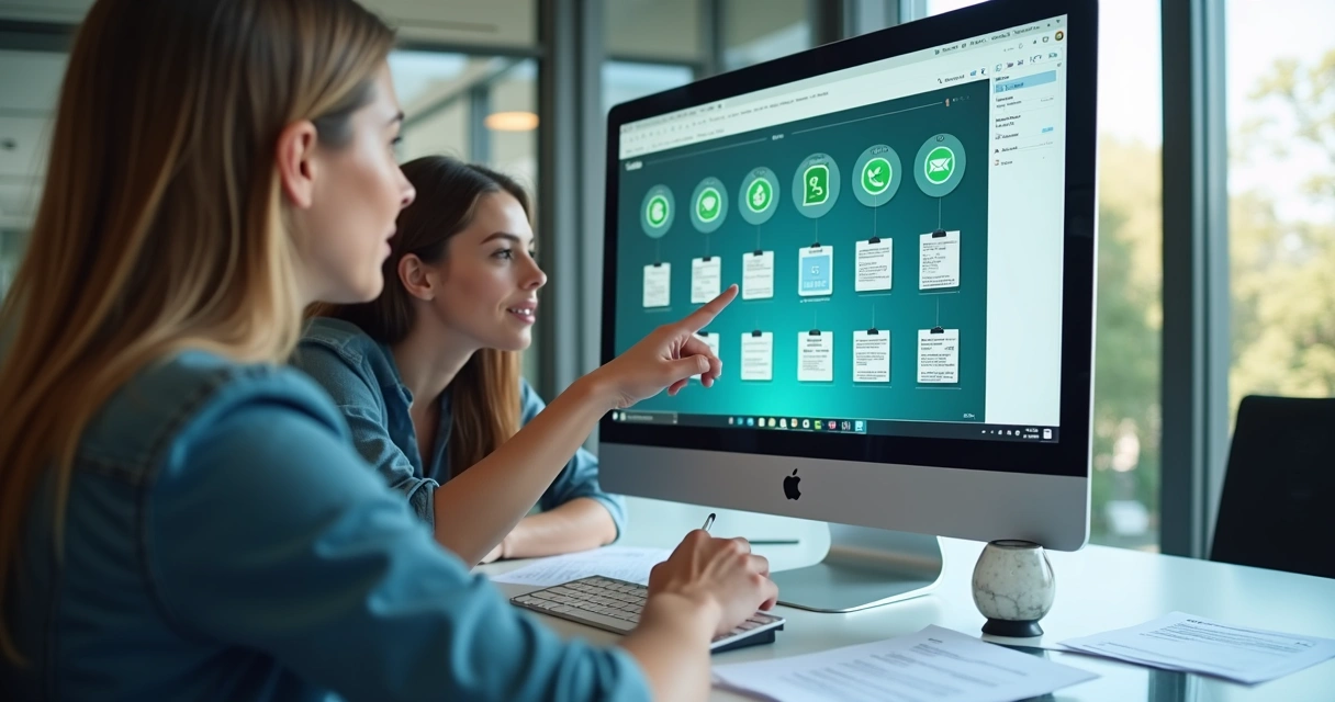 Equipe em escritório automatizando cobrança digital 
