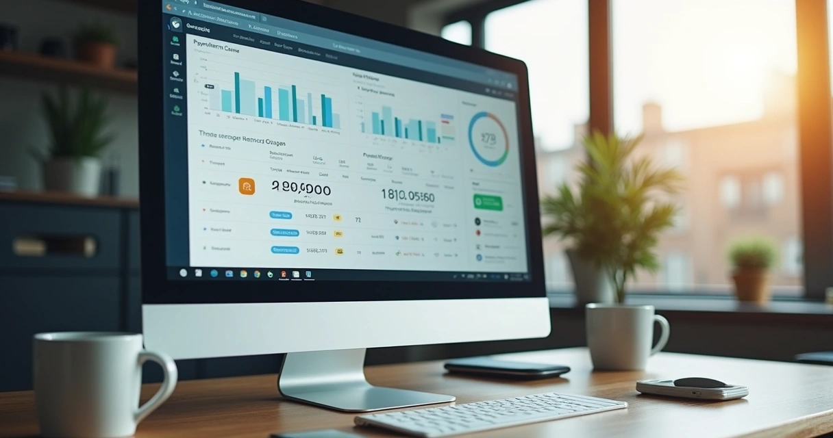 Dashboard digital mostrando gráficos de cobrança em tela de computador 