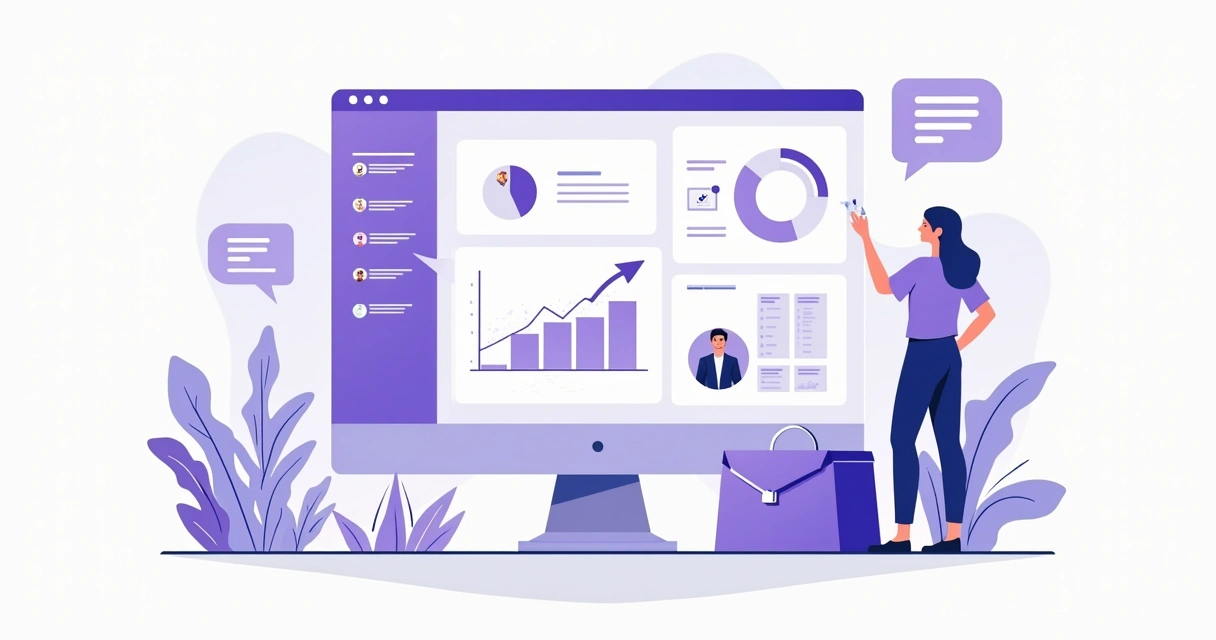Painel digital mostrando automação de comissões e organização de leads 