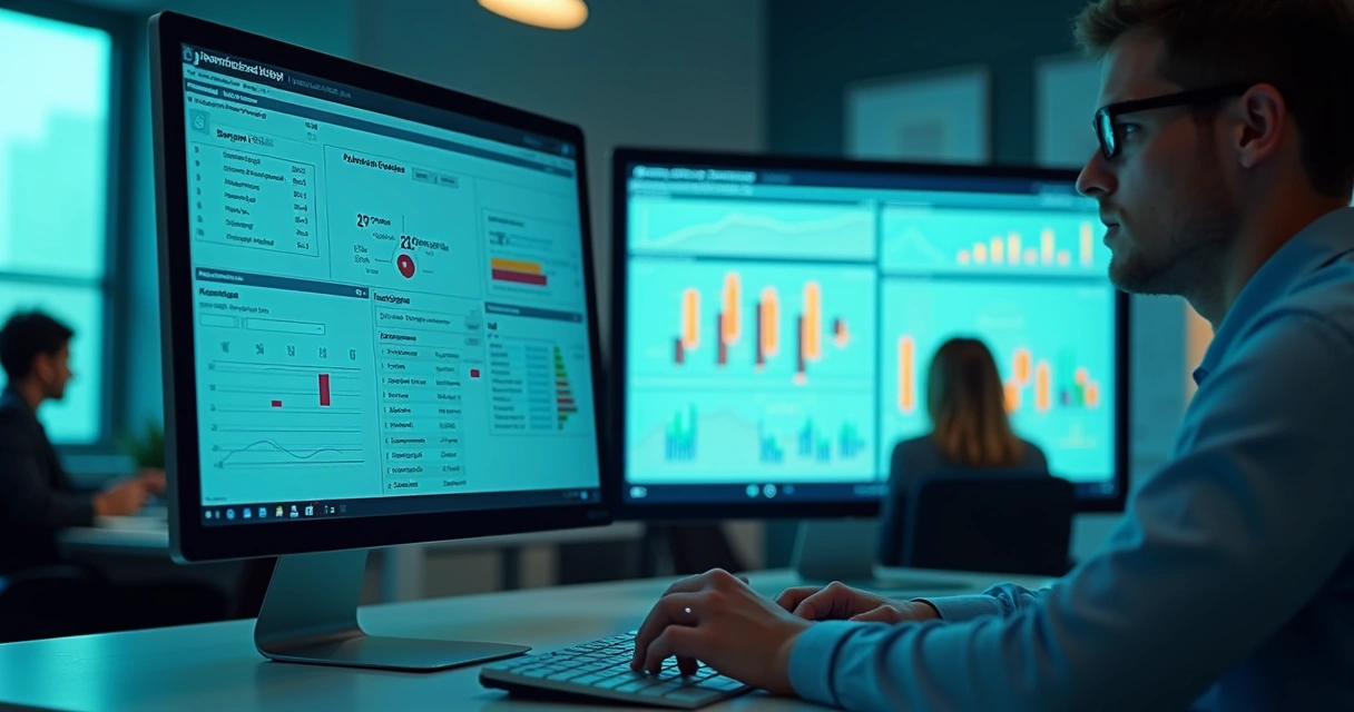 Tela de sistema de automação tributária integrando informações fiscais e bancárias