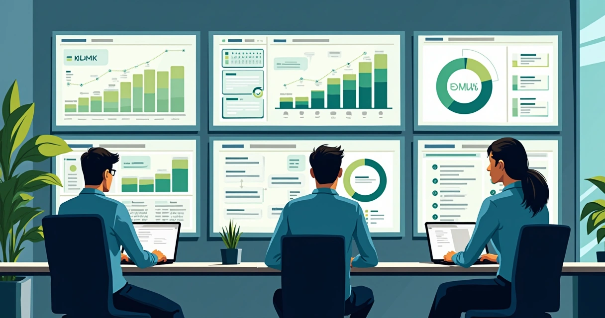 Painel de automação condominial com indicadores visuais e gráficos