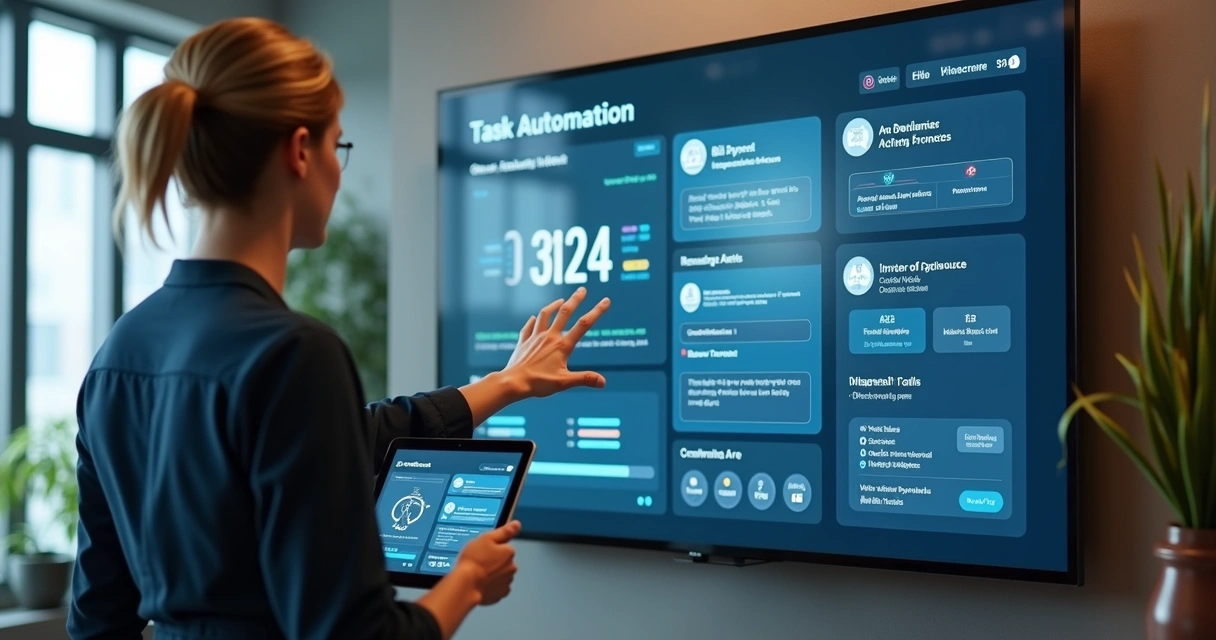 Painel digital de automatização de tarefas de condomínio em tela grande 