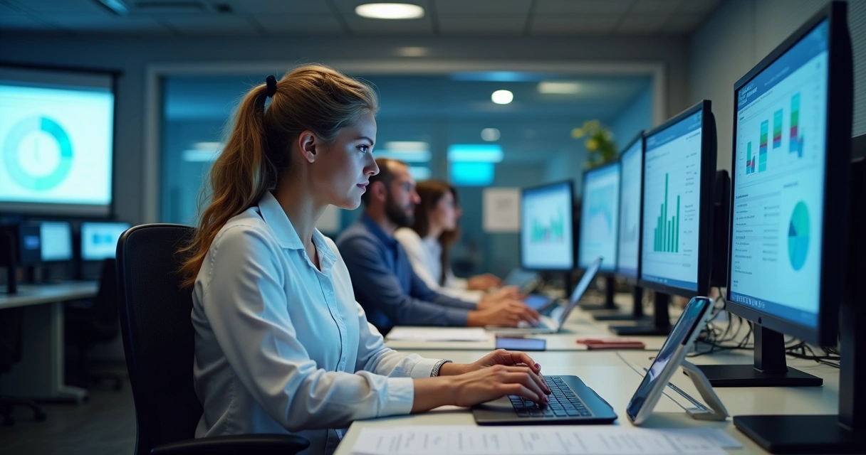 Equipe de contabilidade usando computadores em um ambiente moderno 