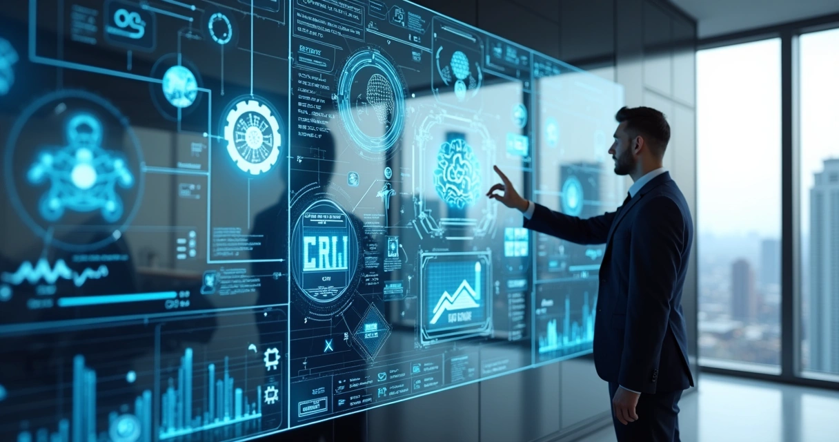 Painel de automação de CRM com inteligência artificial em ambiente de negócios 