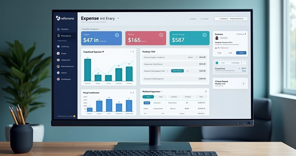 Dashboard mostrando automação de despesas financeiras 