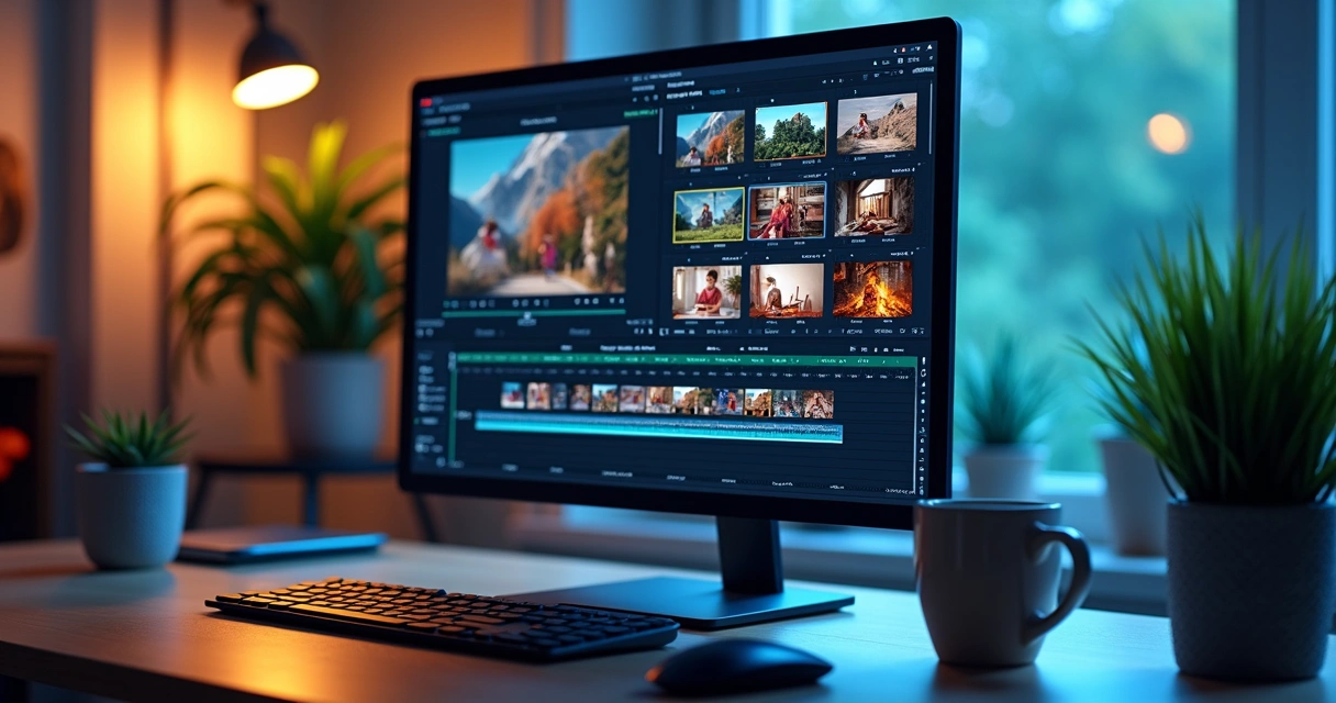 Example of automated video editing by AI, showing several clips being cut in a digital timeline