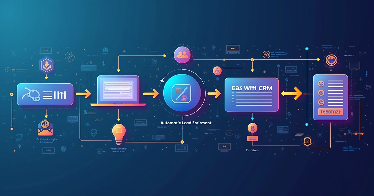 Fluxograma digital mostrando automação de enriquecimento de leads 