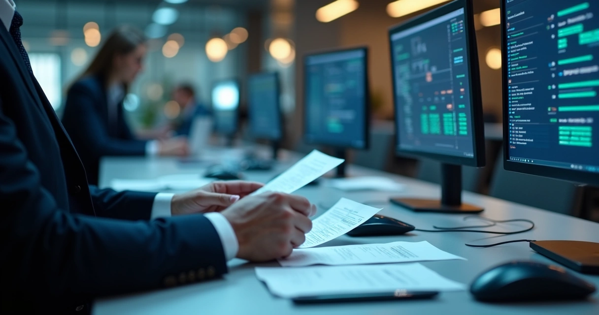 Equipamento bancário automatizado processando pagamentos. 