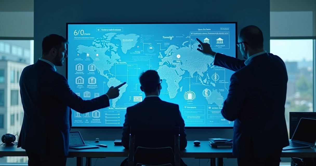 Painel digital mostrando automação financeira e integração bancária 