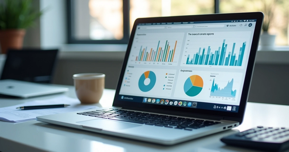 Dashboard financeiro automatizado exibido em notebook 