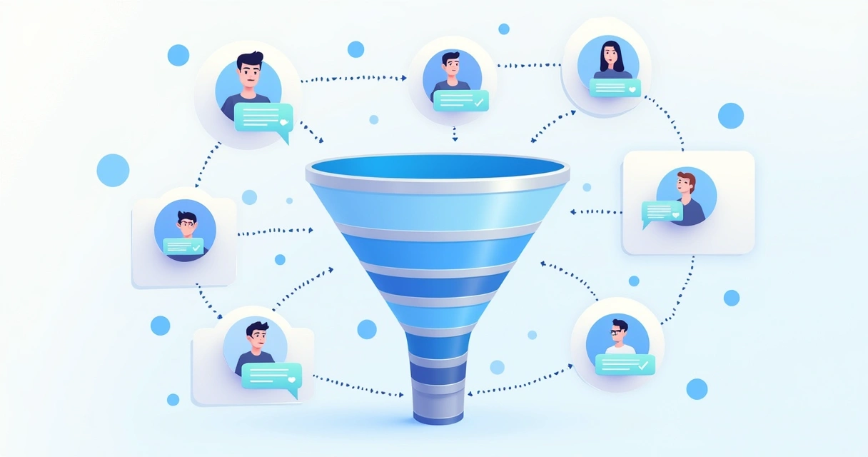 Ilustração de funil de vendas automatizado no WhatsApp 