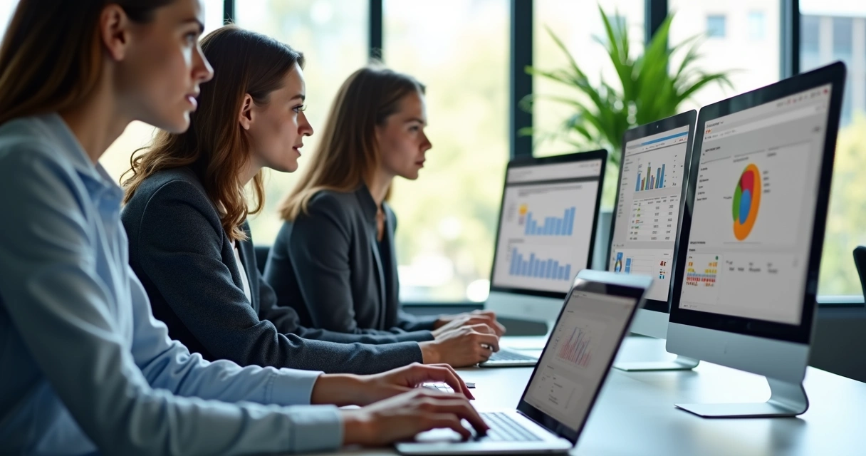 Equipe configurando automações em notebooks numa mesa