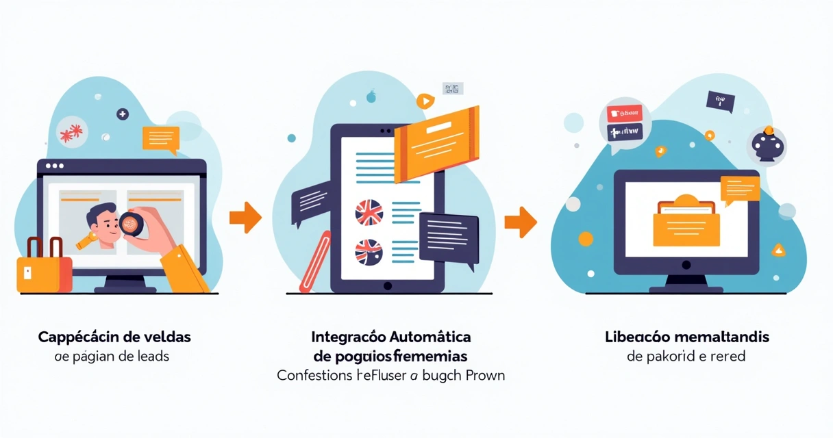 Fluxograma de automação mostrando área de membros, páginas de vendas e pagamentos por Pix e cartão 