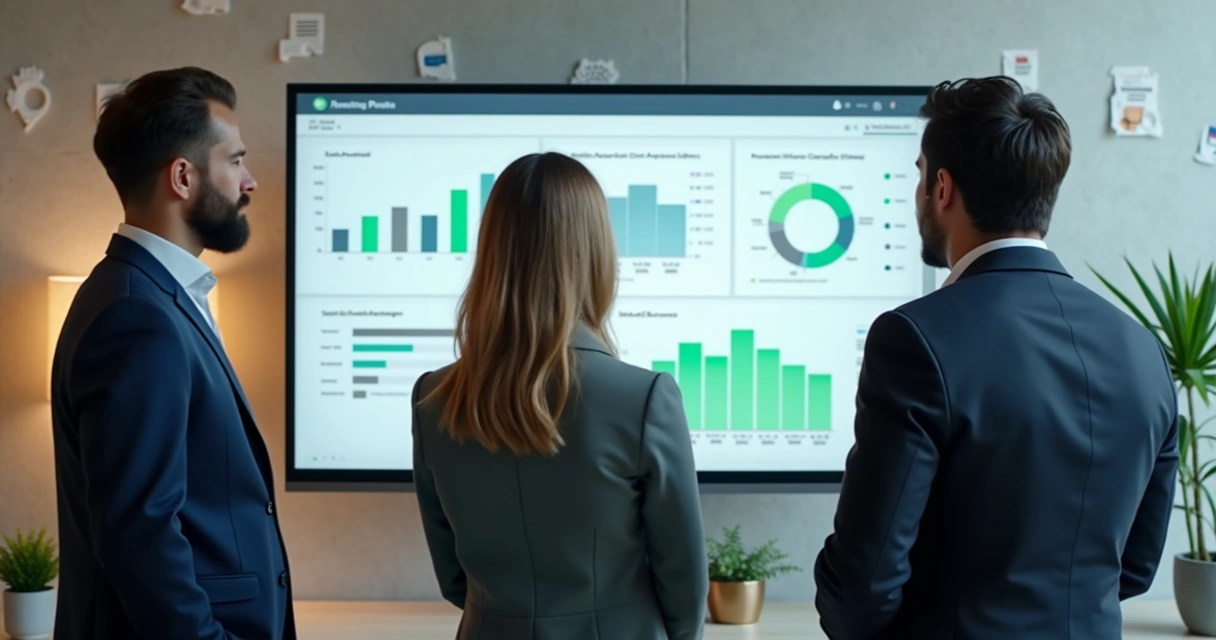 Tela de software financeiro com gráficos de automação 