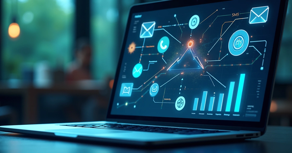 Painel de automação de marketing com fluxos interligados