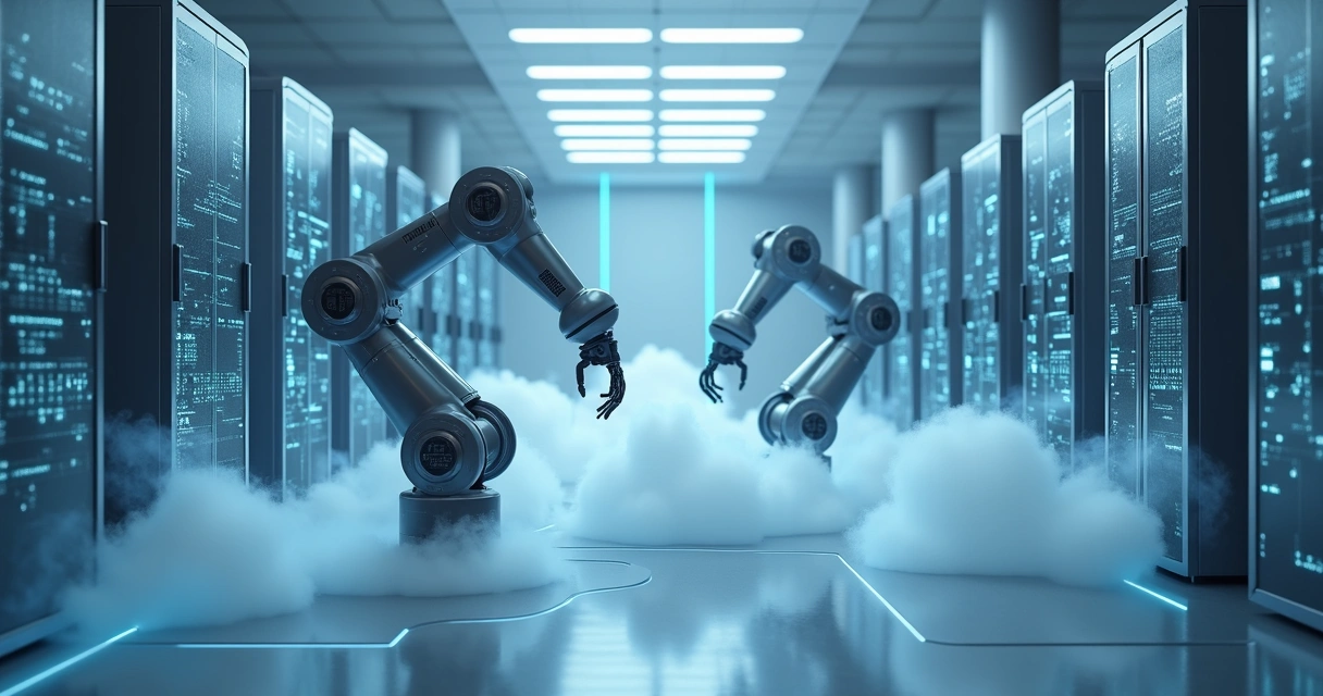 Robôs automatizando processos em servidores de nuvem 