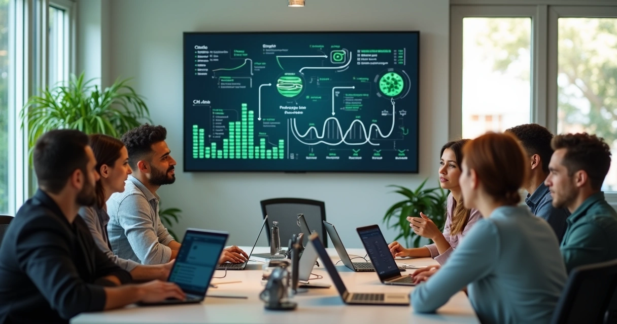 Equipe de pequena empresa usando ferramentas de automação digital 