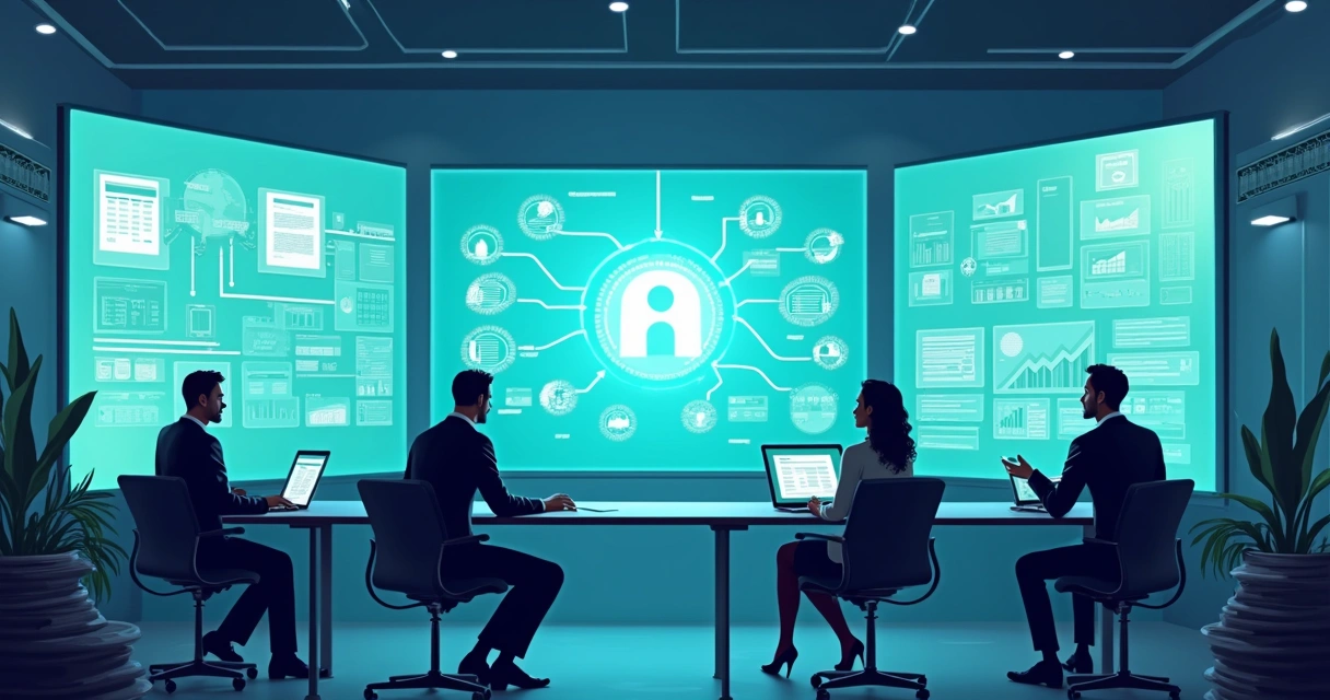 Painel digital mostrando processos contábeis automatizados