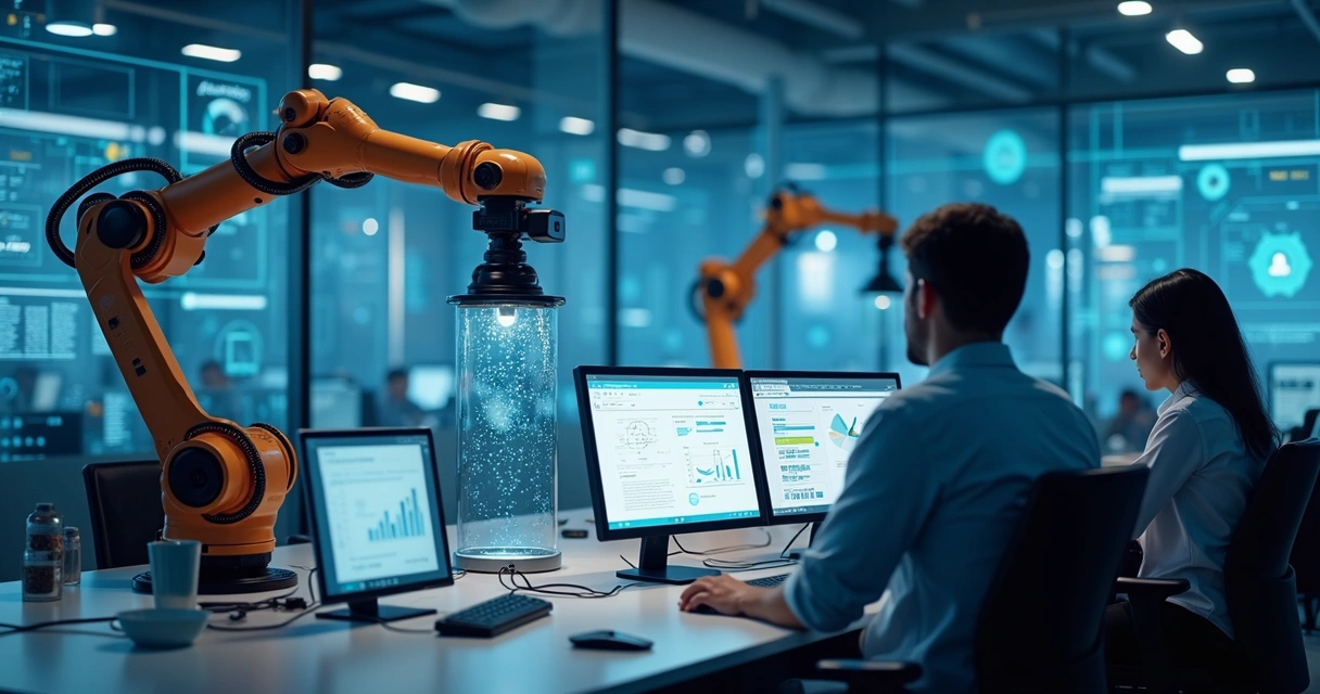 Processos empresariais sendo automatizados em ambiente de escritório digital