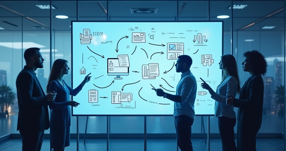 Fluxograma digital com processos empresariais automatizados 
