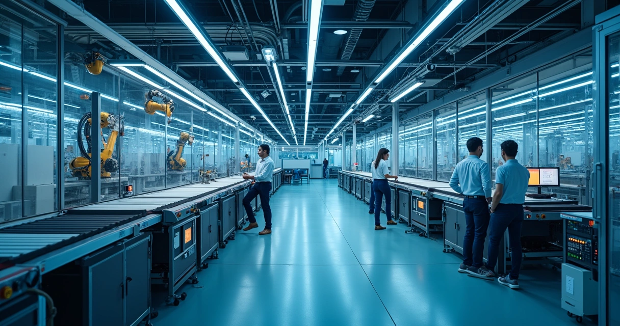 Linha de produção com automação em fábrica brasileira moderna 