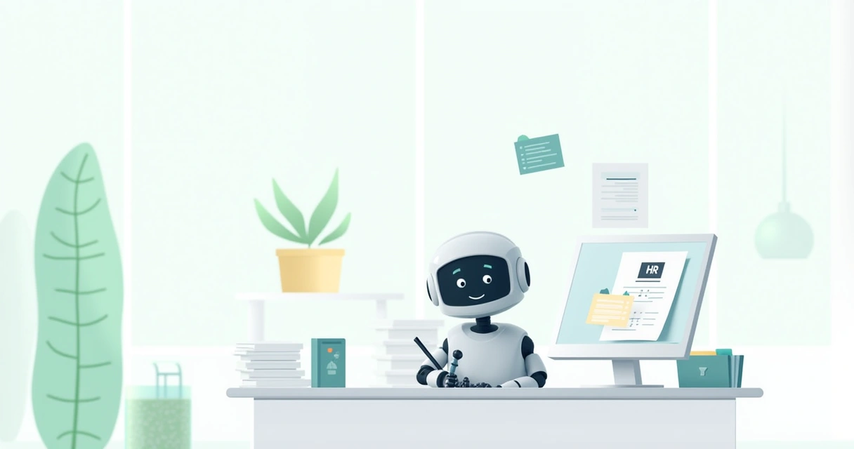 Robô digital processando tarefas administrativas do RH 