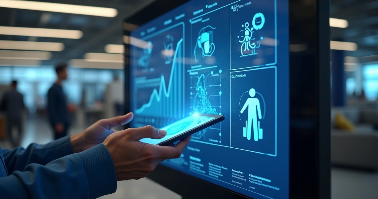 Painel digital com gestão de aluguel automatizada mostrando gráficos e reajuste automático 