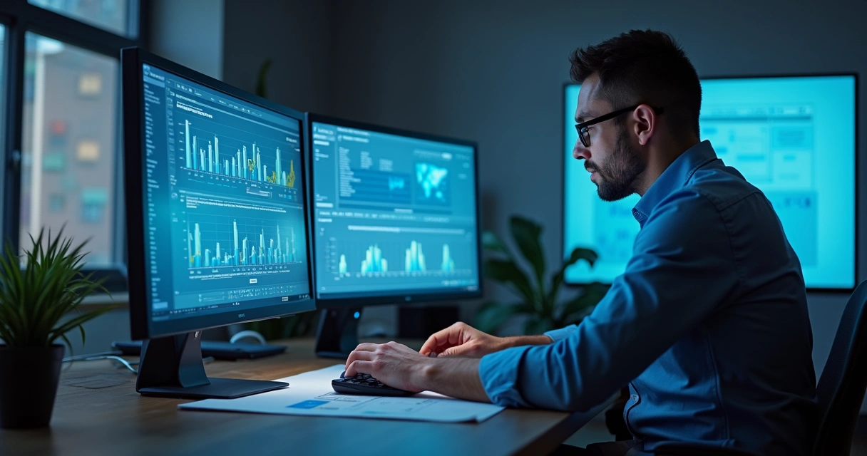 Pessoa configurando automação de relatórios com gráficos e dados 