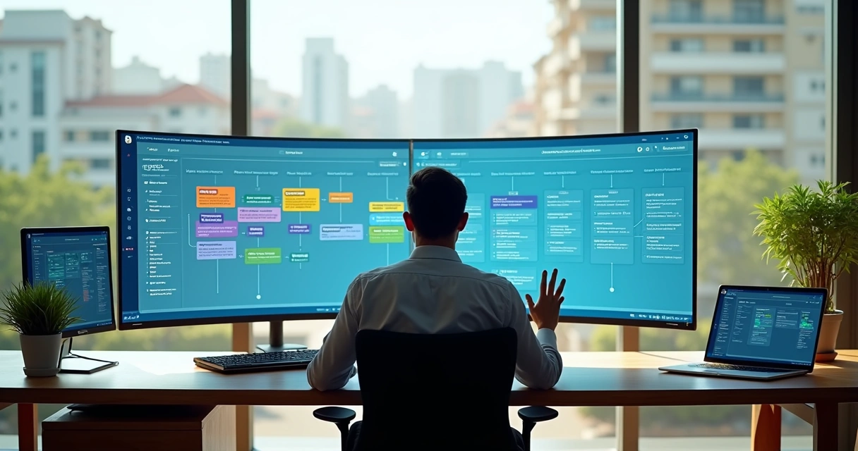 Equipe em escritório acompanhando painel digital com triagem automática de pedidos eleitorais 