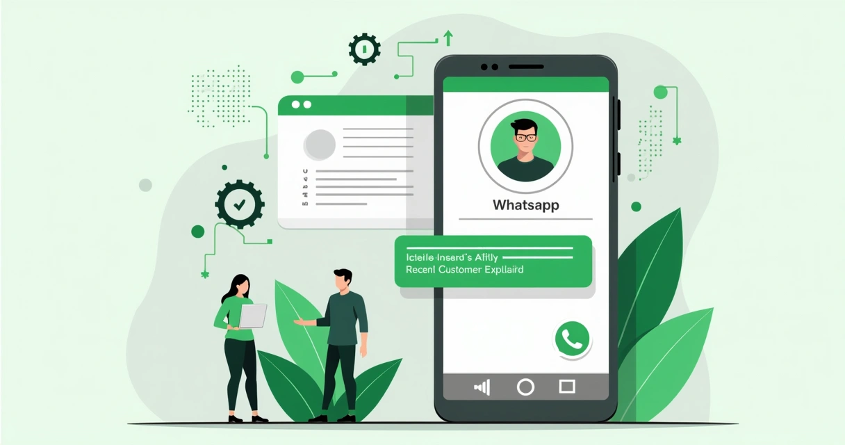 Tela de celular mostrando conversa automatizada com nome personalizado na mensagem, gráficos de dados ao lado e IA representada por ícones 