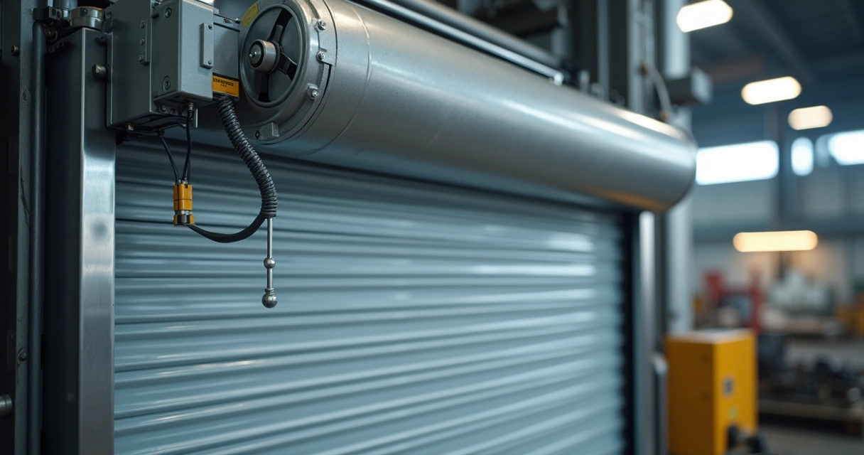 Automatizador instalado em porta industrial automática